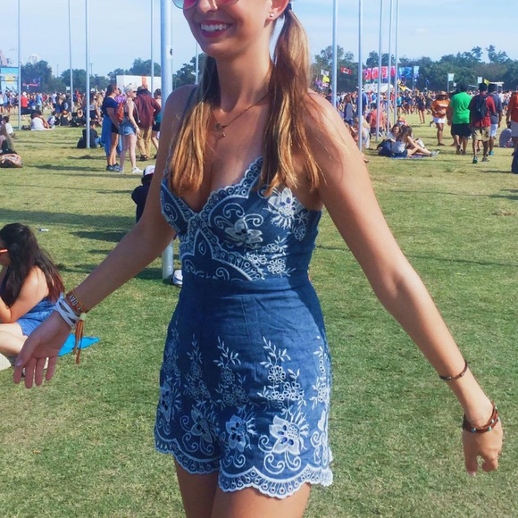 Hello Molly Denim with White Detailing Girl Power Playsuit Size 8 (AUS) - Picture 8 of 8